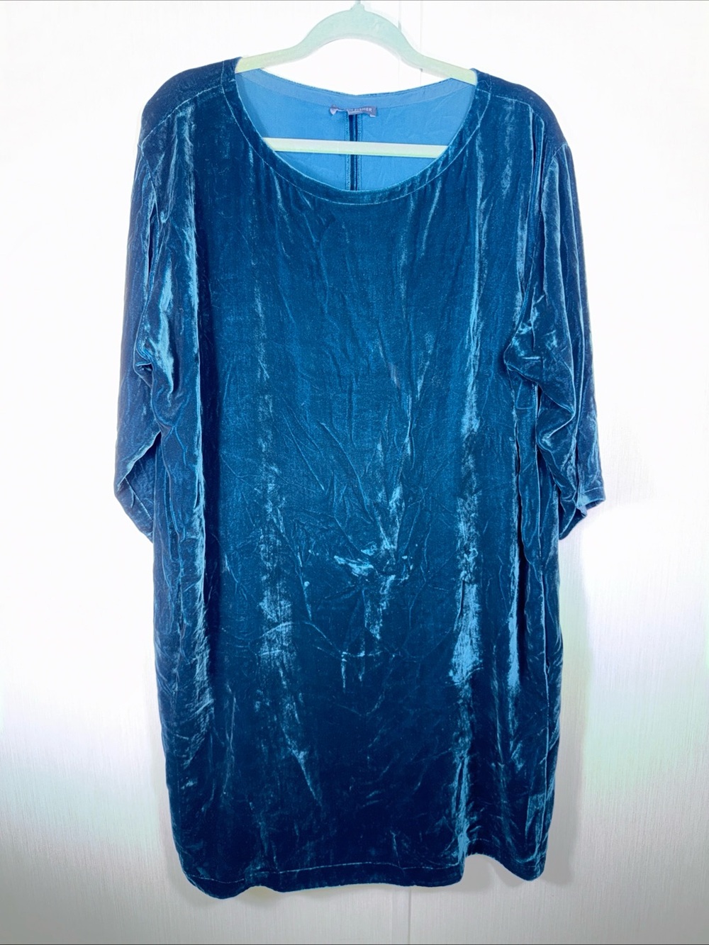 Eileen Fisher M Blue Spruce Velvet Bateau Neck Short Shift Dress $338